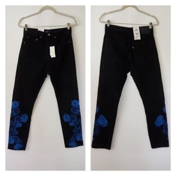 Levi's Embroidered 501 Skinny Made and Crafted Jeans Black Women's Size 26/28 - Picture 3 of 8
